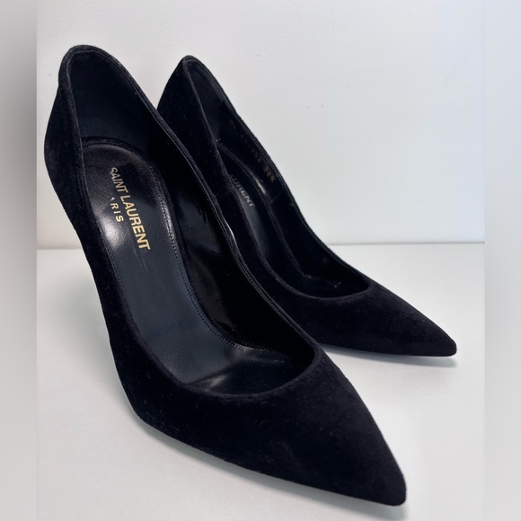 Saint Laurent Zoe Black Velvet Pointed Toe Pumps | Size 36.5 EU / 6.5 US - Picture 3 of 14